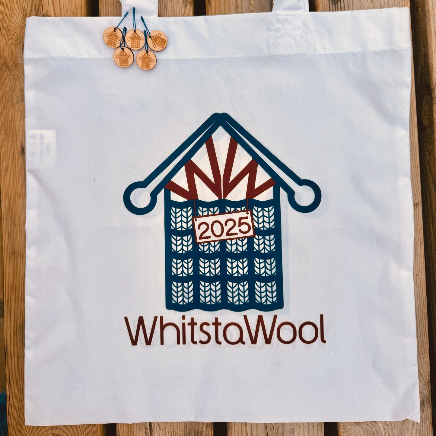 WhitstaWool Souvenir tote bag and stitch markers