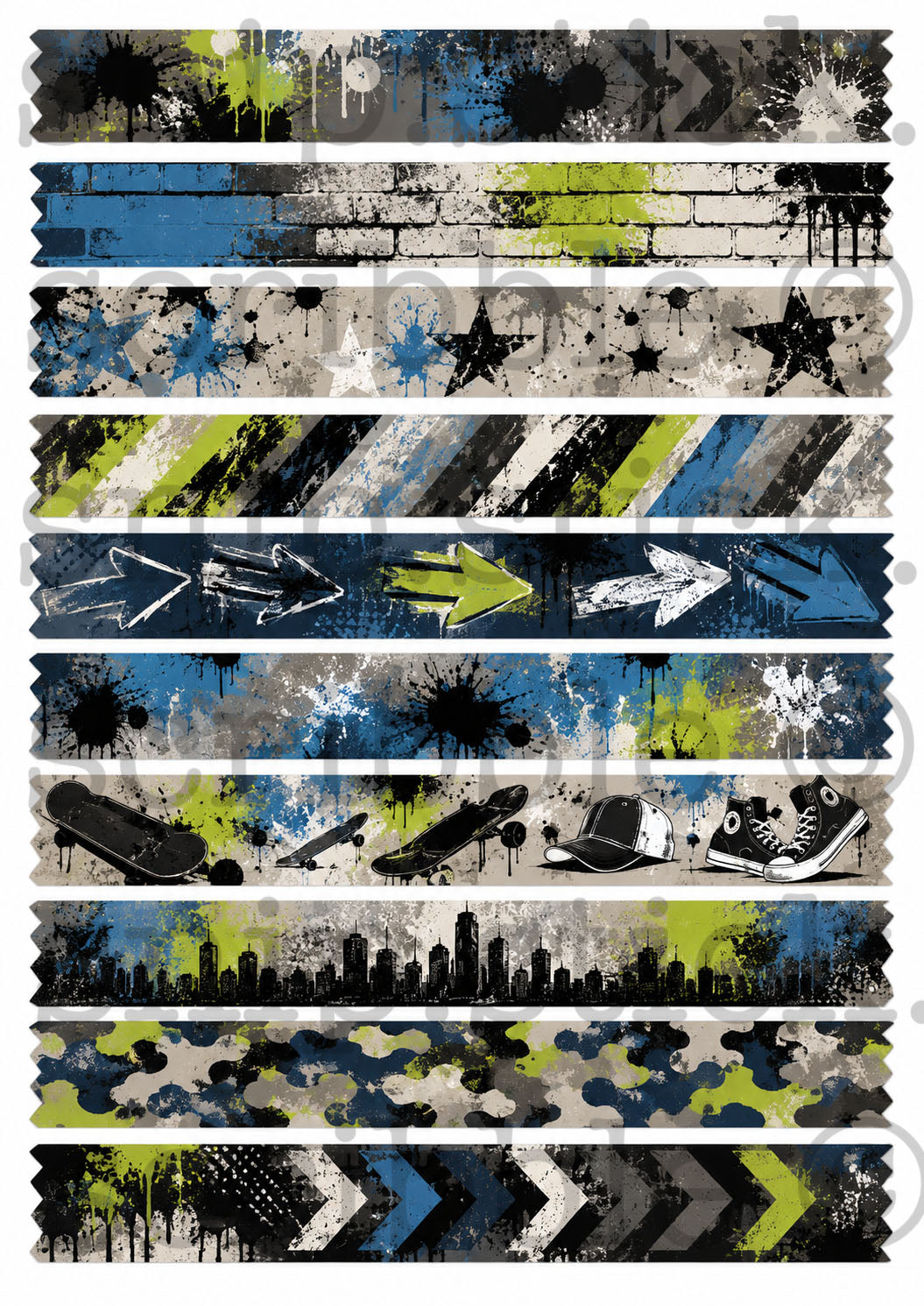 Green Graffiti Washi Tape Strips