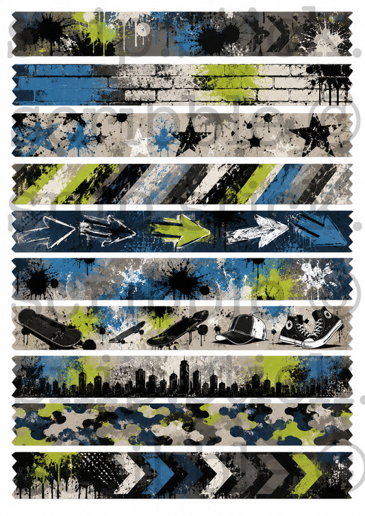 Green Graffiti Washi Tape Strips