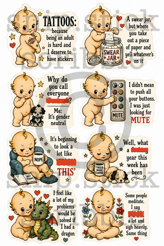 Kewpie Style Sweary Stickers