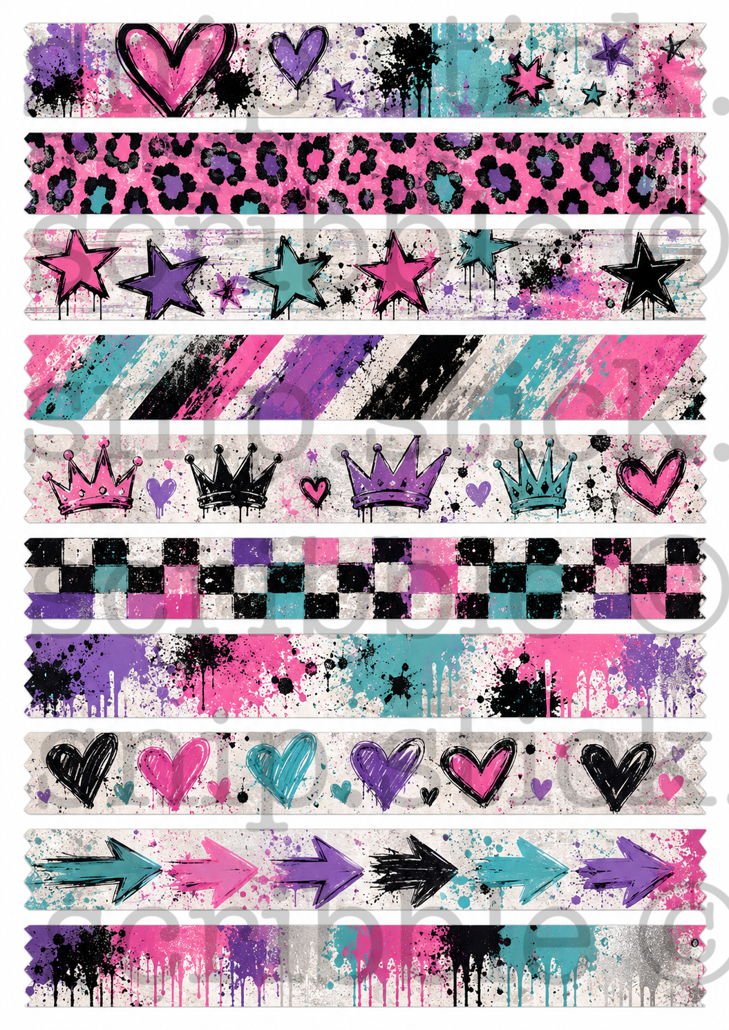 Pink Graffiti Washi Tape Strips
