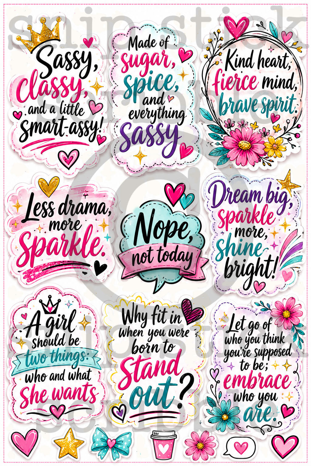 Sassy Sayings Stickers A4